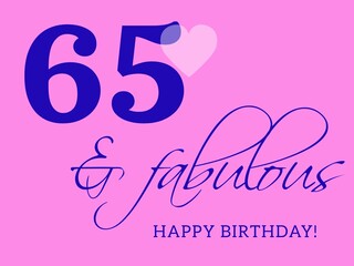 65th happy birthday card illustration in retro style.