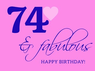 74th happy birthday card illustration in retro style.