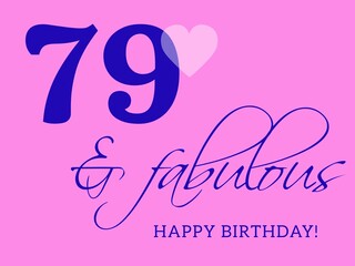 79th happy birthday card illustration in retro style.