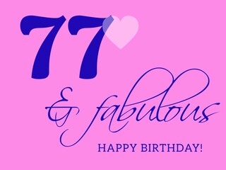 77th happy birthday card illustration in retro style.
