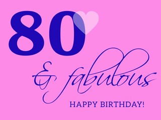 80th happy birthday card illustration in retro style.