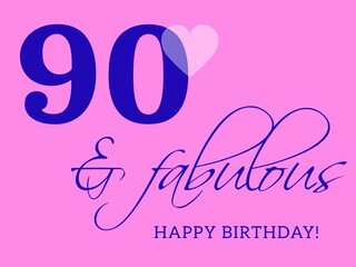 90th happy birthday card illustration in retro style.