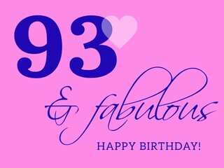 93rd happy birthday card illustration in retro style.