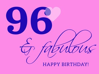 96th happy birthday card illustration in retro style.