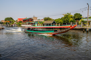 longtail boat or a Ruea Hang Yao  at a Klong of the Chaopraya River in Bangkok Thailand Southeast Asia