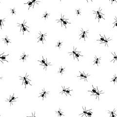 Vector illustration with ants. Creative design with black ants on a white background. Insect in black and white concept. Textile, print pattern. Fashion illustration, fashion print. Seamless pattern.