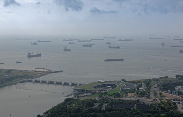 View of the Marina Barrage from the observation deck of the hotel Marina Bay Sands  ds