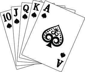 Royal Flash of spades. Poker cards. Vector illustration.