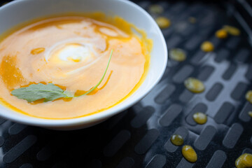 Healhty plate of squash soup 