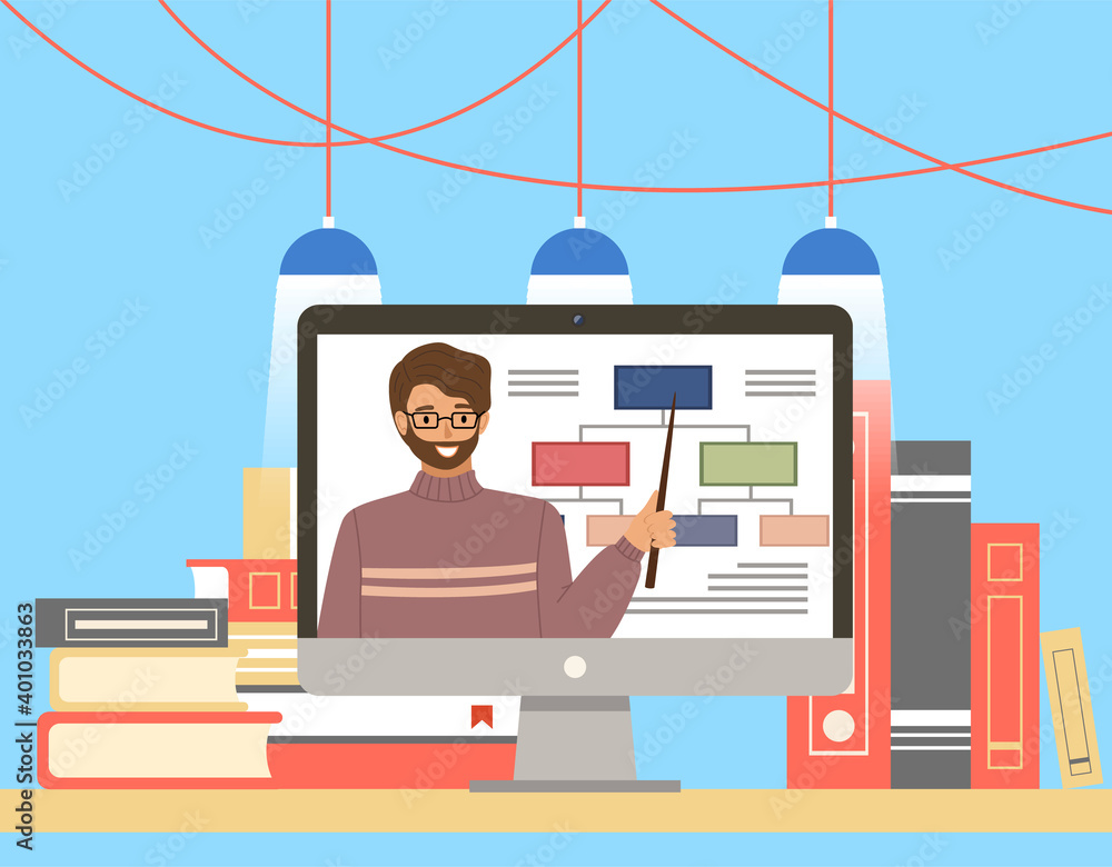 Poster online education, training or e-learning concept. website for education and business courses. smilin