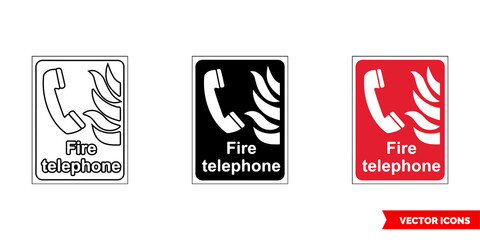 Fire fighting sign fire telephone icon of 3 types color, black and white, outline. Isolated vector sign.