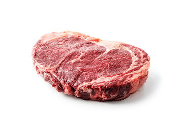 Fototapeta premium Marbling ribeye steak isolated on white background. Prime rib beef chop. Food photography