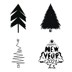 Fototapeta premium Christmas tree logo icon sign New Year decoration Xmas star spruce symbol emblem Hand drawn Modern design Cartoon children's style Fashion print clothes apparel greeting invitation card cover flyer 
