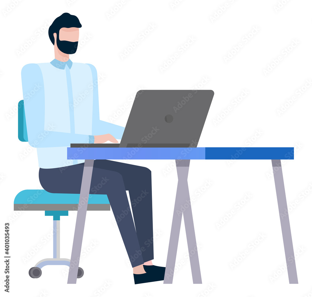 Aufkleber man working with laptop and creative business idea or innovation. worker communication with computer