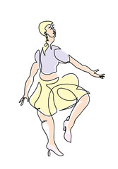 One continuous line drawing of woman dancer
One line drawing of pretty woman dancer on white

