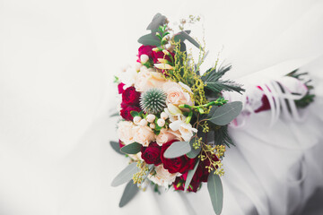 Close-up of wedding rings on beautiful background