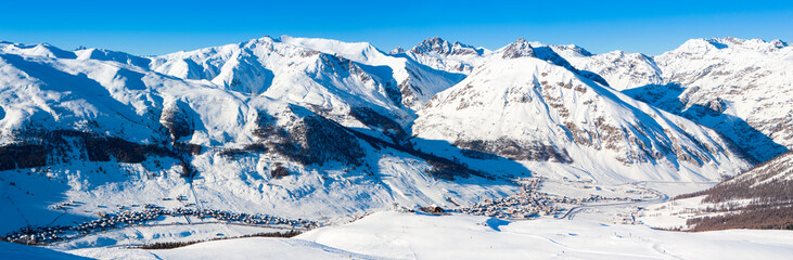 Panoramic winter landscape of the Dolomites mountains in northeastern Italy