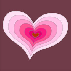 3D Papercut out of layered pink heart. Romantic paper cut Valentine background for craft DIY card.