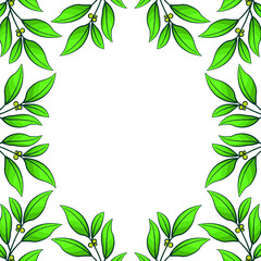 Vector background with green leaves and yellow berries; for greeting cards, invitations, packaging, posters, banners.