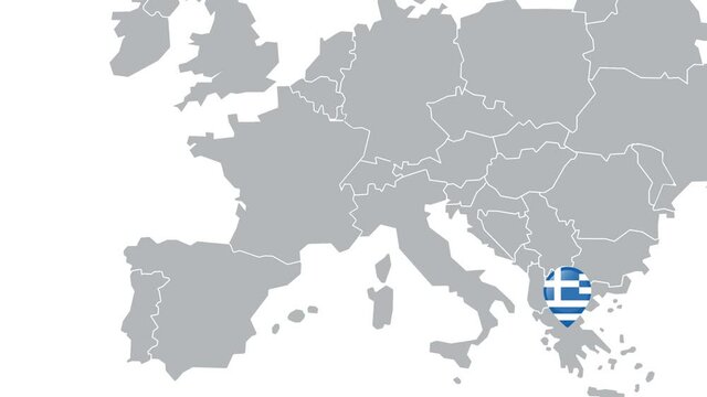 Animation of the location of Greece on the map of Europe