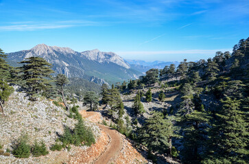 Beautiful landscape of Taurus mountains nature on famous touristic Lycian Way touristy path in Turkey