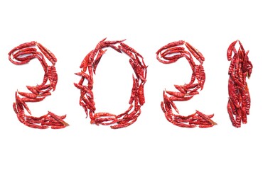 2021 Written with Dry Red Chillies, Happy New Year 2021 Conceptual Photo, Perfect for Wallpaper