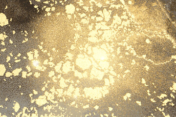 Gold and black stone marble texture. Alcohol ink technique abstract vector background. Modern paint with glitter. Template for banner, poster design. Fluid art painting