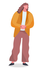 Stylish business man with earring in ear standing with his arms crossed at full height looking away vector illustration isolated on white. Male character in formal clothes office worker or employee