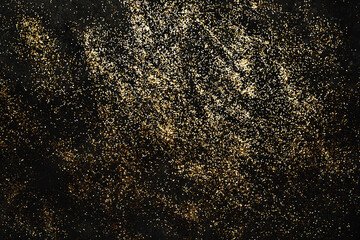 Black Holiday Abstract Background With gold confetti. Sparkling texture. Festive backdrop for your projects