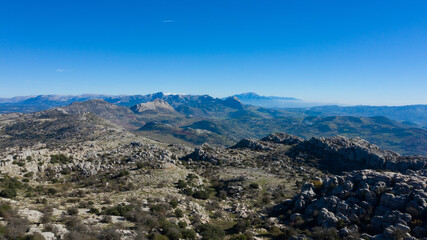 Beautiful sights over Torcal de Antequera and the Andalusian mountains landscape in Malaga