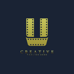 Elegant gold letter U logo for strip film vector illustration and black background