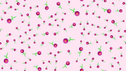 Endless seamless pattern of purple beautiful wildflowers with petals on a pink background. illustration