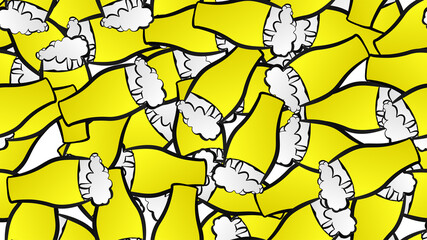 Endless seamless pattern of yellow beautiful glass goblets with alcohol tasty tasty light beer, foamy hop lager on a yellow background. illustration