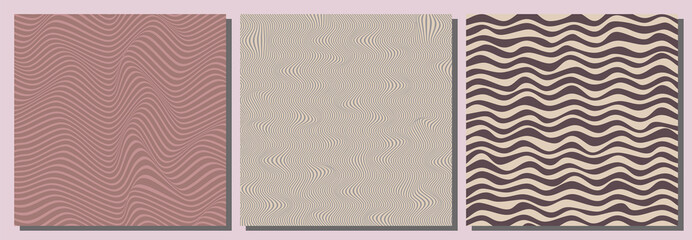 Wavy lines of rose pink colors. Delicate and tender colors. Set of 3 square templates. Applicable for Cover, Poster, Flyer, Blank, Invitation card.