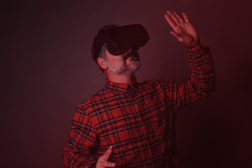 The man with glasses of virtual reality. Future technology concept.