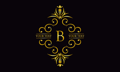 Premium monogram design with letter B. Exquisite gold logo on a dark background for a symbol of business, restaurant, boutique, hotel, jewelry, invitations, menus, labels, fashion.