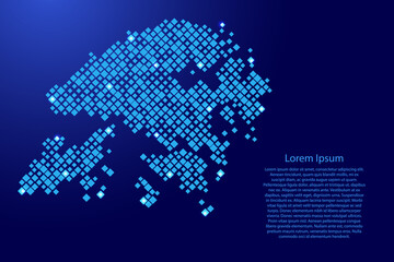 Hong Kong map from blue pattern rhombuses of different sizes and glowing space stars grid. Vector illustration.