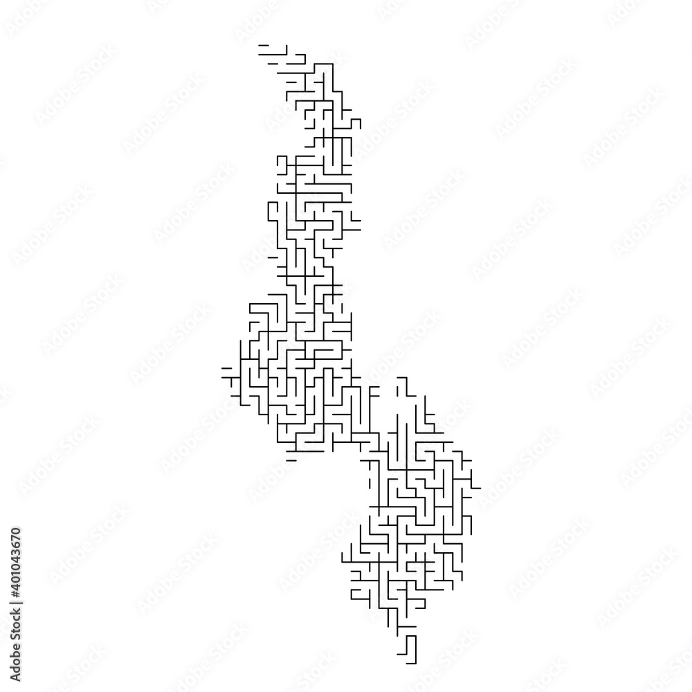 Poster malawi map from black pattern of the maze grid. vector illustration.