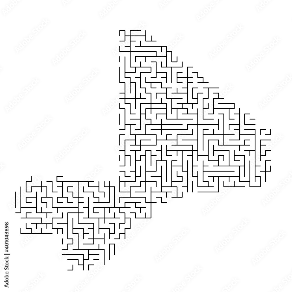 Poster mali map from black pattern of the maze grid. vector illustration.