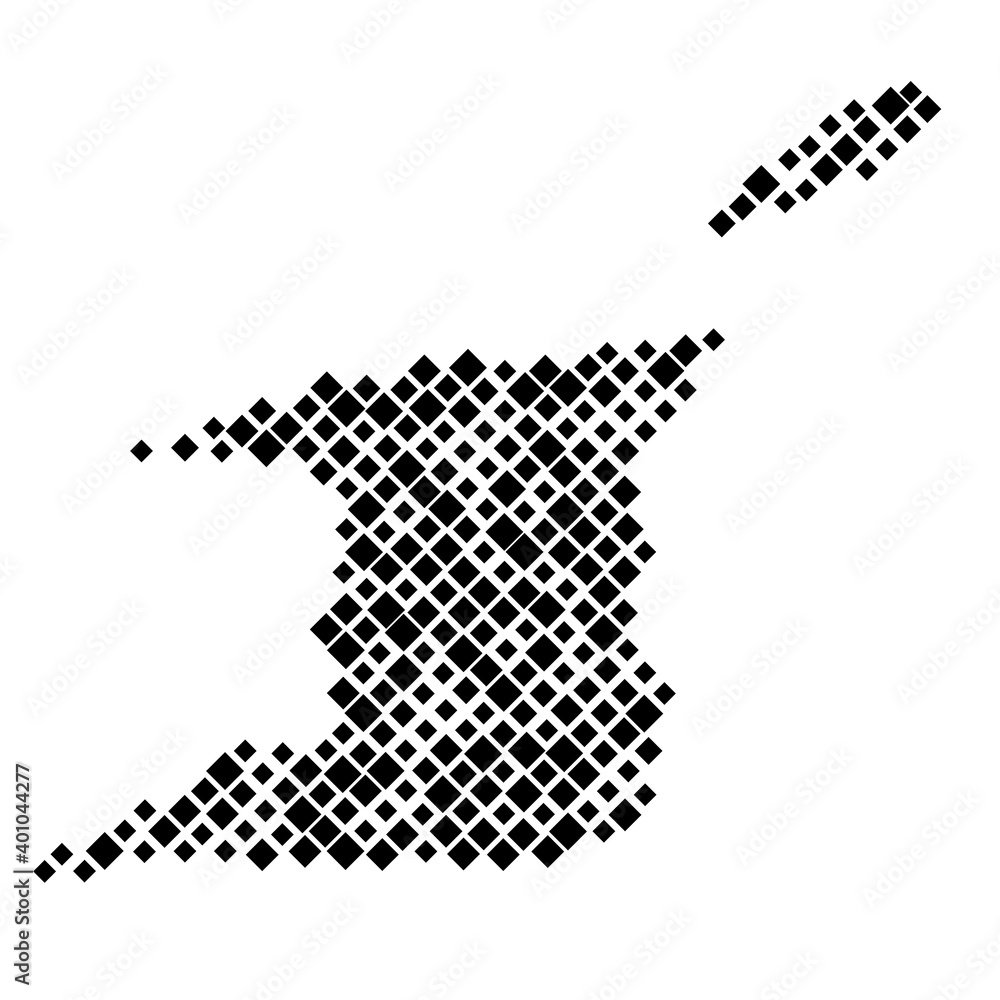 Poster trinidad and tobago map from pattern of black rhombuses of different sizes. vector illustration.
