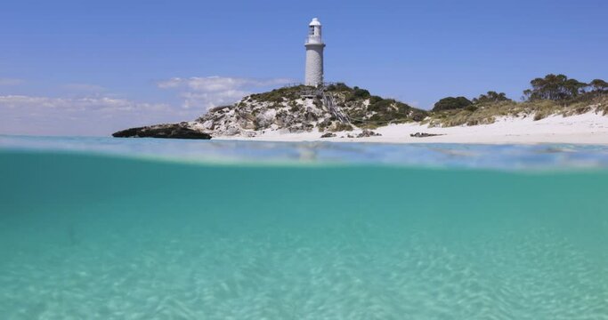 Split shot, Turquoise waters off Pinky beach of Rottnest Island, Perth Australia