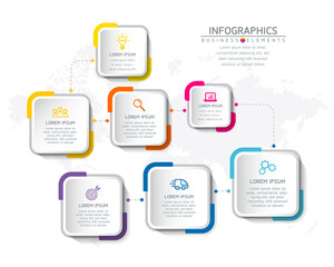 Vector elements for infographics. presentation and chart. steps or processes. 
options number workflow template design. 7 steps.