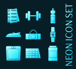 Set of Fitness, sport glowing neon icons