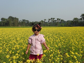 Fototapeta premium little girl in a field of dandelions