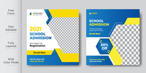 school students admission social media post, promotional discount back to school admission social media post banner template design.back to school admission by social media Instagram,facebook post kit