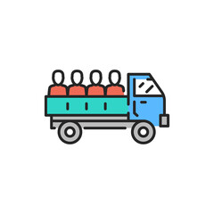 Truck transportation illegal immigrants color line icon. Editable stroke.