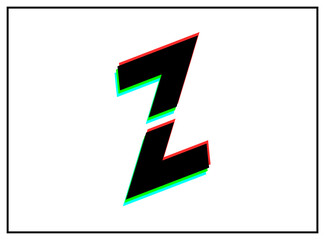 Z letter font, vector desing logo.Dynamic, split-color, shadow of  number red, green, blue in black frame on white background. Eps10 illustration