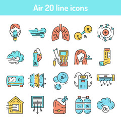 Air color line icons set. Pictograms for web page, mobile app, promo.