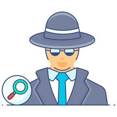 
Spy icon in conceptual flat outline design, secret agent 
