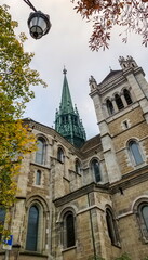 Fototapeta premium Saint-Pierre cathedral in Geneva in autumn, Switzerland, HDR